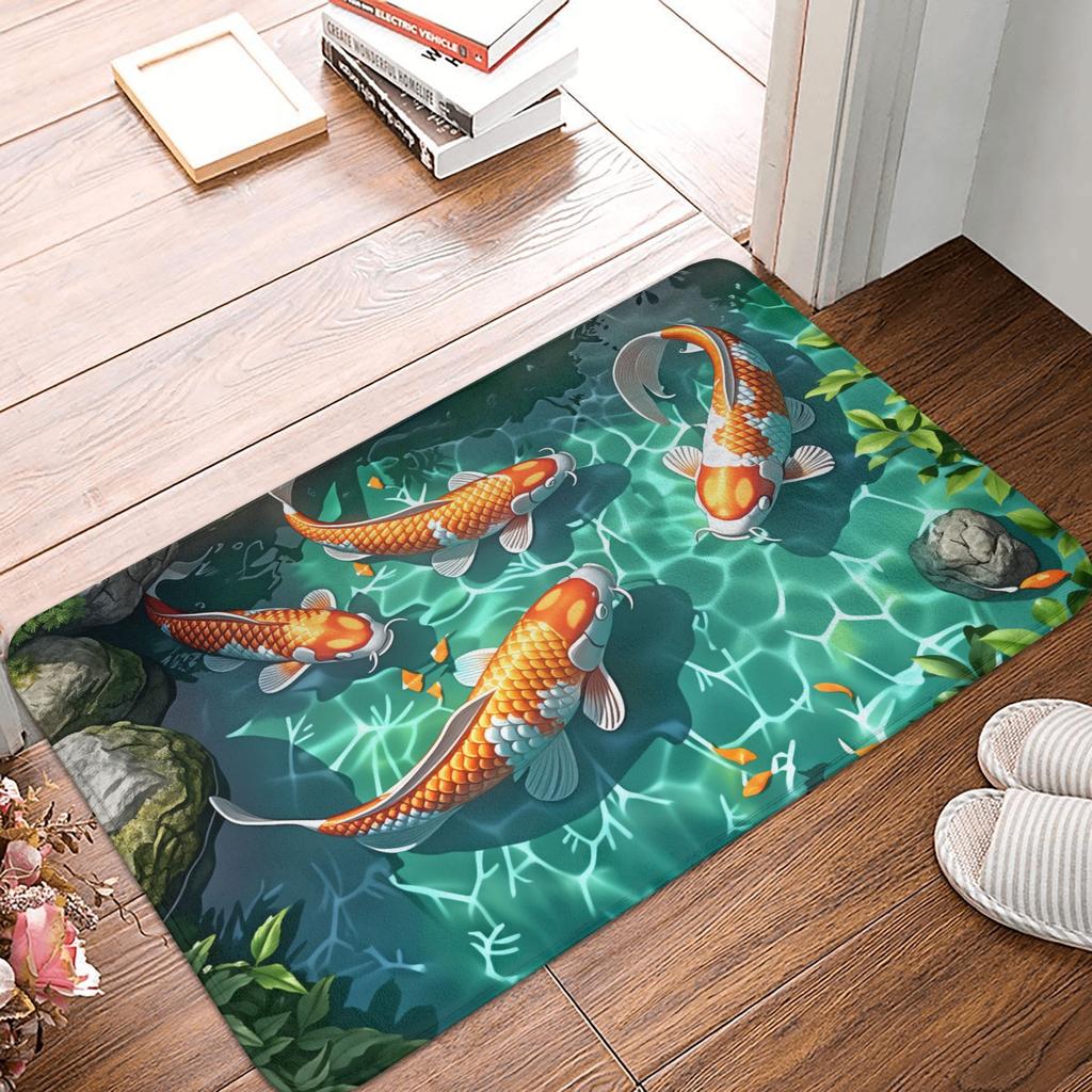 Vibrant 3D Koi Fish Illusion Doormat Non-Slip Bathroom Kitchen Mat Bedroom Balcony Door Floor Entrance Carpet Rug