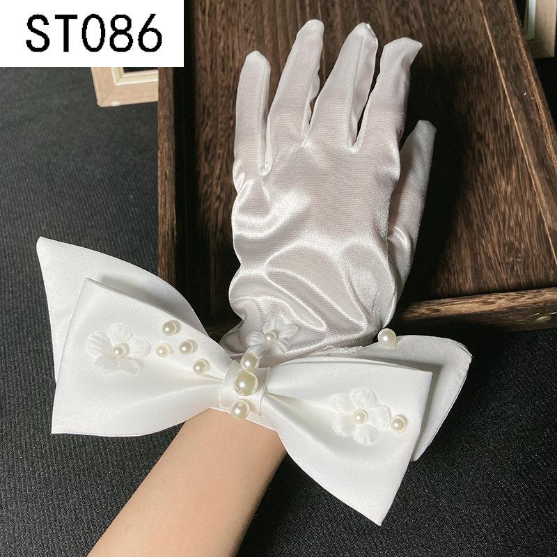 Lace Pearl Satin Bridal Gloves - Short Wedding Photo Accessory