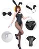 Bunny Girl Cosplay Haruhi Suzumiya Black White Synthetic Leather Bunny Costume High Leg Large Size Party Event Photoshoot Accessories Included