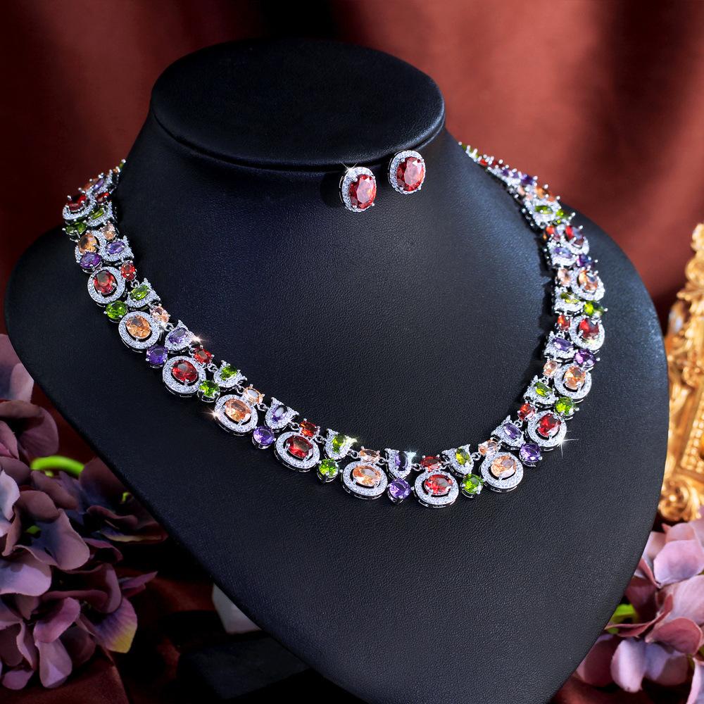 Medieval Vintage Zircon Dress Dinner Bride Necklace Earrings Set Vintage Court Wind Cover Chain