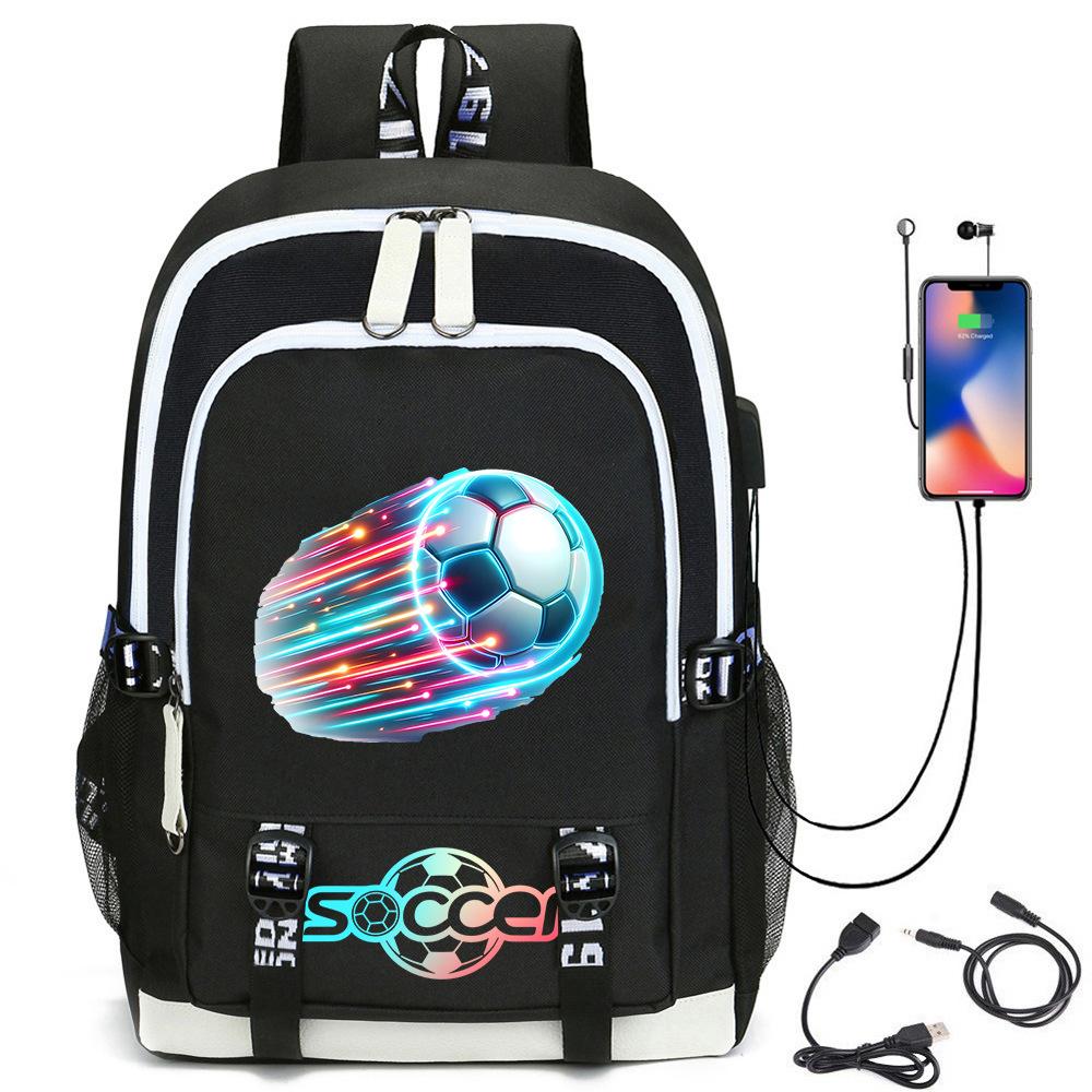 Football Star Printed Schoolbag Backpack Usb Charging Student Backpack Computer Bag Backpack