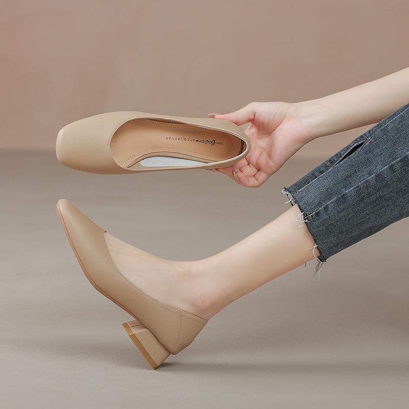 

Simple Square-toe Soft Genuine Leather Women s Singles Shoes for Autumn Work and Work Wear 3 Cm Heels Korean Style Thick Heels Mary Zhen Shoes 35