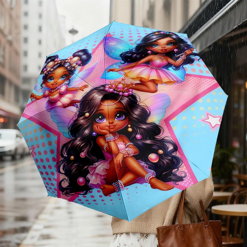 1pc Fairy Princesses Pattern Umbrella Design Automatic Opening and Closing Umbrella, High-quality Travel Umbrella, C1128006