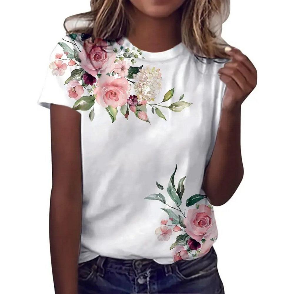 Colorful Flower Print T-shirt Casual Daily Flower Print