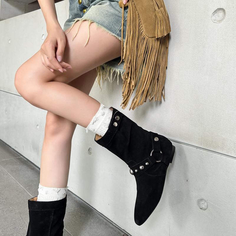 New Autumn Women Boots Fashion Increase Height Round Toe Winter Women Shoes Cow Suede Women Chelsea Western Boots