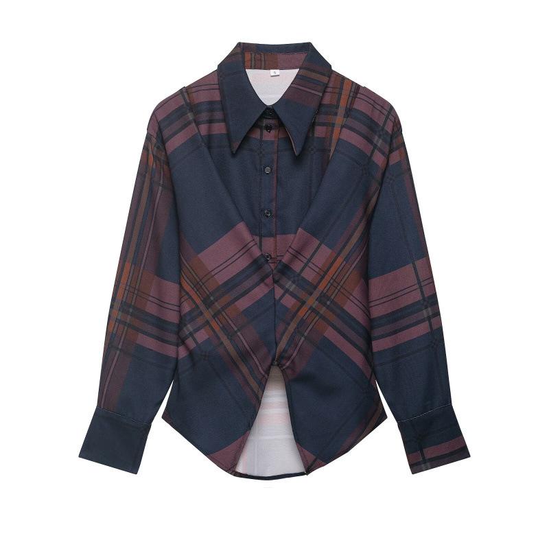

Spring 2026: European & American Style Plaid Long Sleeve Shirt & High Waist Short Skirt Set M
