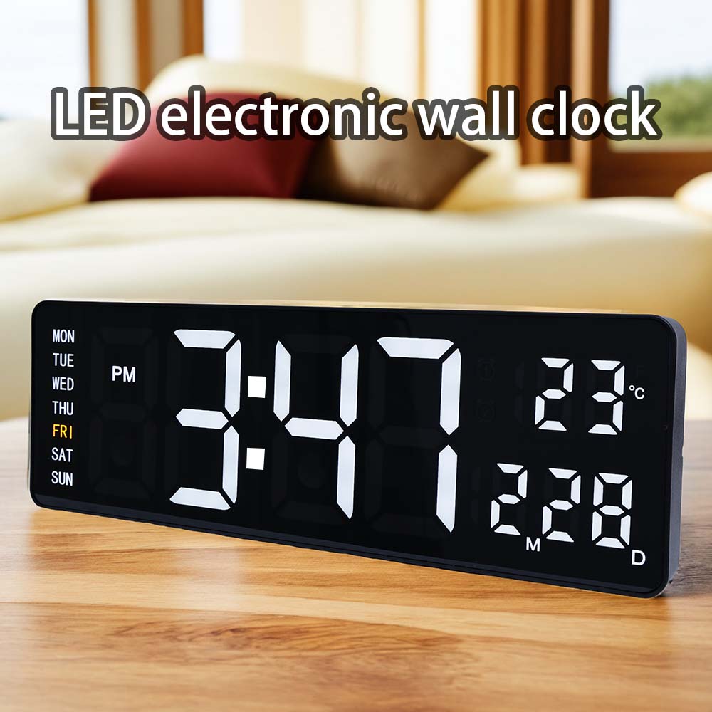 16-inch large-screen digital wall clock temperature date week display remote control double alarm clock 12/24H LED wall clock