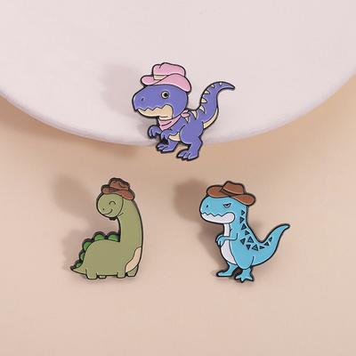 Cartoon Dinosaurier mit Cowboyhut Emaille-Anstecker Niedlicher T-Rex Brontosaurus Tier-Anstecker Revers-Abzeichen Lustige Schmuckgeschenke für Freunde
