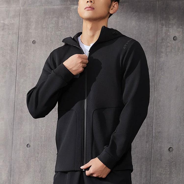 Li-Ning Fitness Series Letter Print 3D Cut Zip Hoodie Long Sleeve Sweatshirt Men Tops Black AWDS093-1