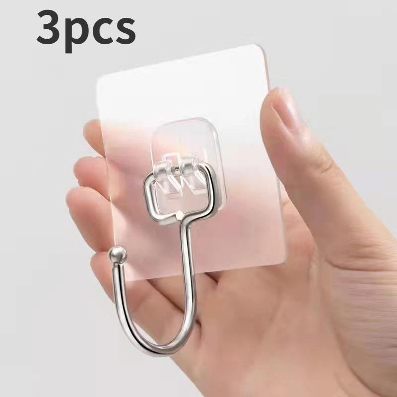 

3 шт. Большой крючок для одежды, самоклеящийся, из ПВХ и нержавеющей стали, прозрачный, многоцелевой, настенный, аксессуары для ванной комнаты