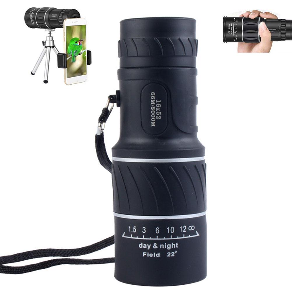 16X HD Monocular Telescope With Phone Adapter 8000M Day & Night Vision BAK4 Prism FMC Lens Pocket Scope For Bird Watching
