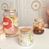 Ins Glass Cup with Straw Clear Juice Milk Straw Cup with Bamboo Lid Drinkware Simple Tumbler Latte Coffee Cup Mason Jar Mug
