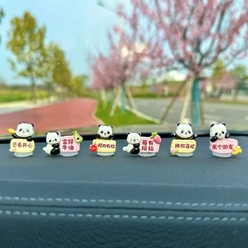 

6Pcs Car Cute Pandas Resin Ornament Rearview Mirror Decoration Center Console Doll Ornament Interior Accessories Auto Ornament
