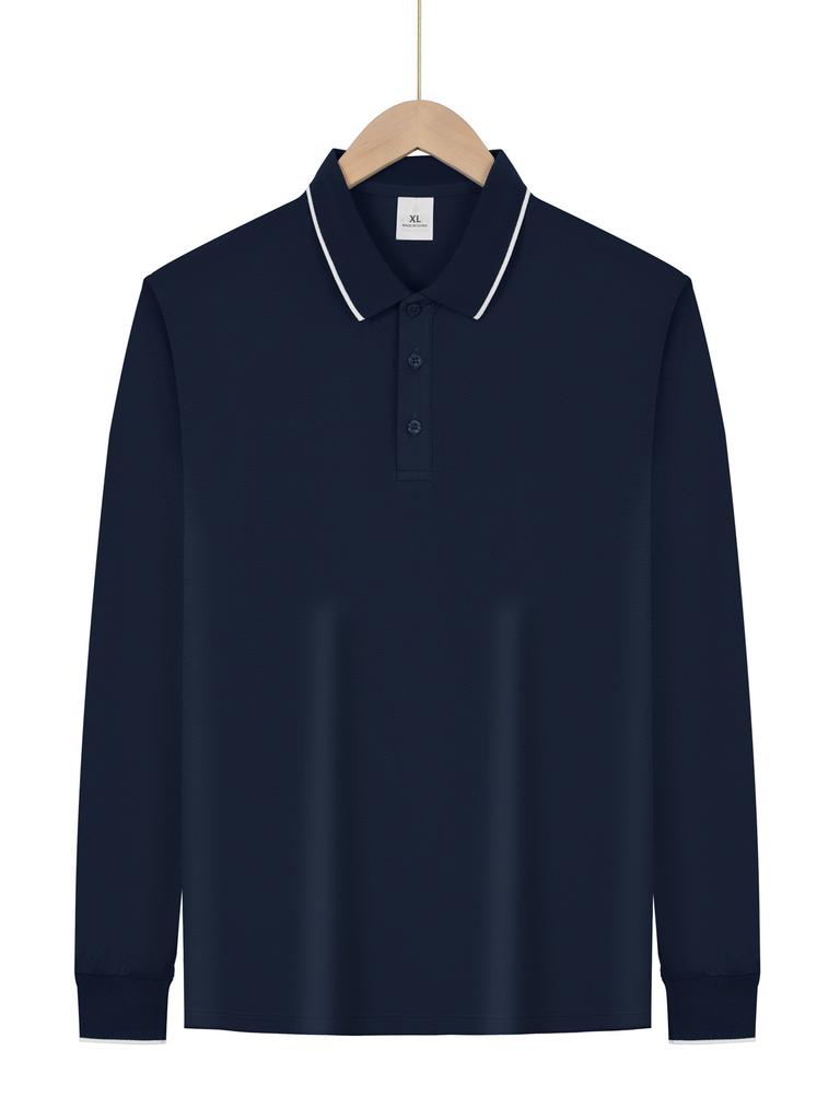 European and American spring and autumn business casual men's lapel solid color going out dating long-sleeved thin polo shirt