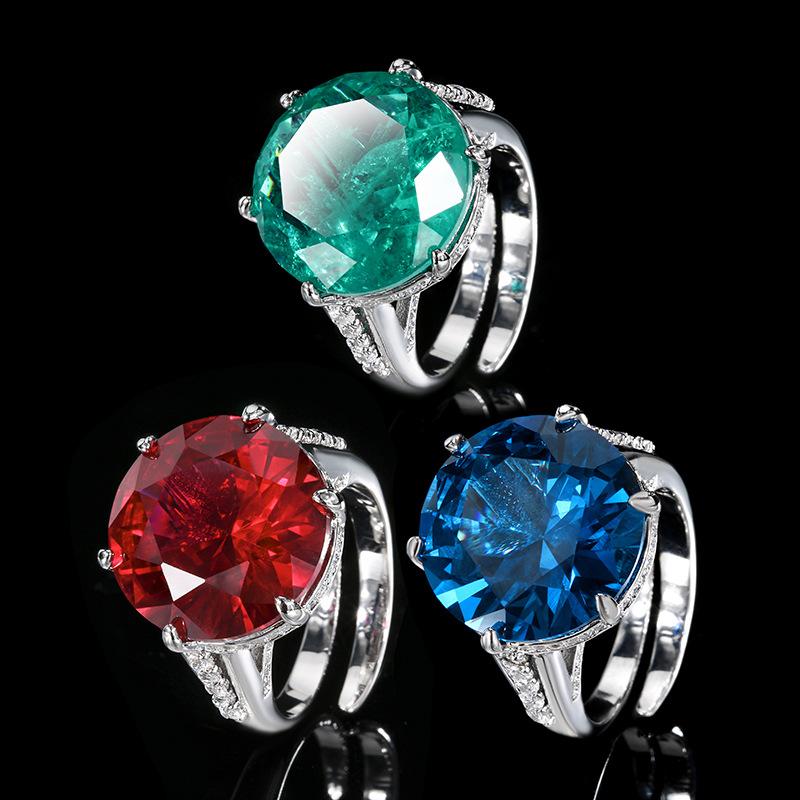 Schmuck Kupferboden Vergoldet Simulation Roter Korund Rund Retro Leichter Luxus Ring Weiblich 16Mm