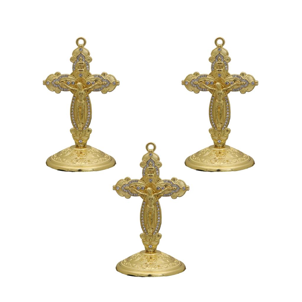 Colorfast Metal Christian Crucifix Craft with Stand for Home Religious Decoration With Artistic Designs