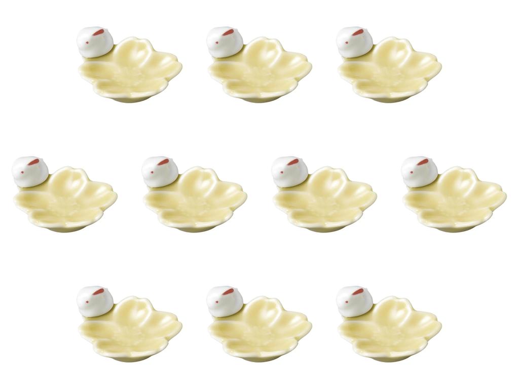 Set of 10 Yellow Sakura Rabbit Flower Chopstick Rests X 4 X 2 Chopstick Rests by Setomonohonpo [4.5 Cm]
