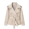 Solid Lapel Lace Up Trench Coat Women Fashion Full Sleeve Waist Cinching Street Windbreak Spring Office Lady Chic Outwear
