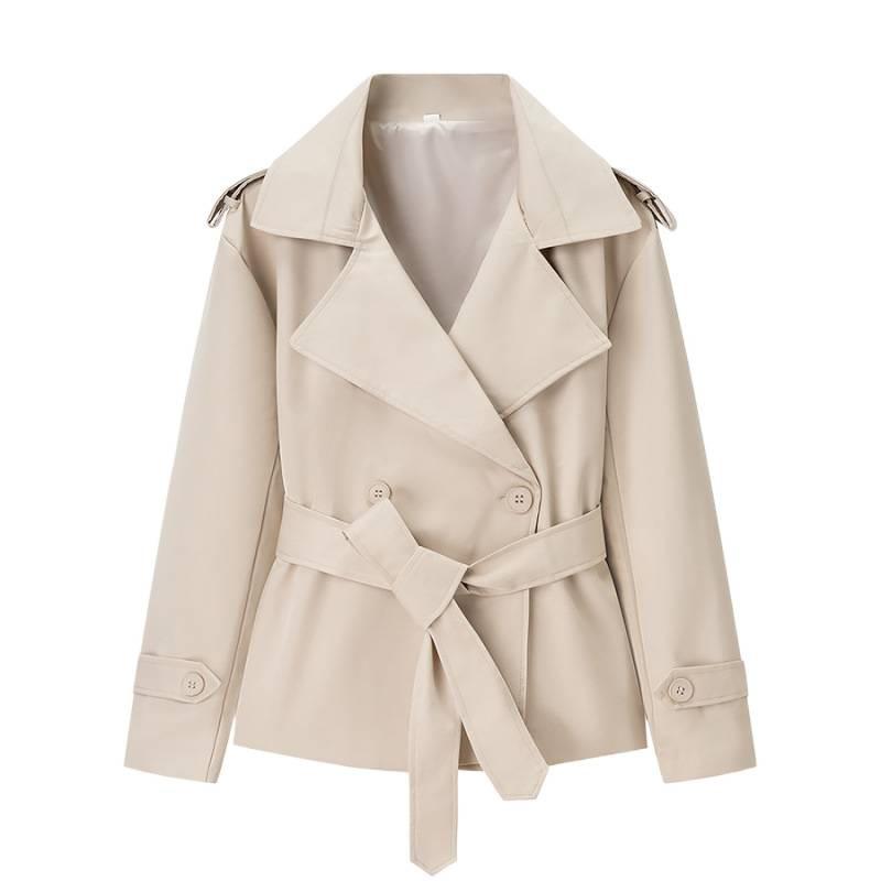 Solid Lapel Lace Up Trench Coat Women Fashion Full Sleeve Waist Cinching Street Windbreak Spring Office Lady Chic Outwear