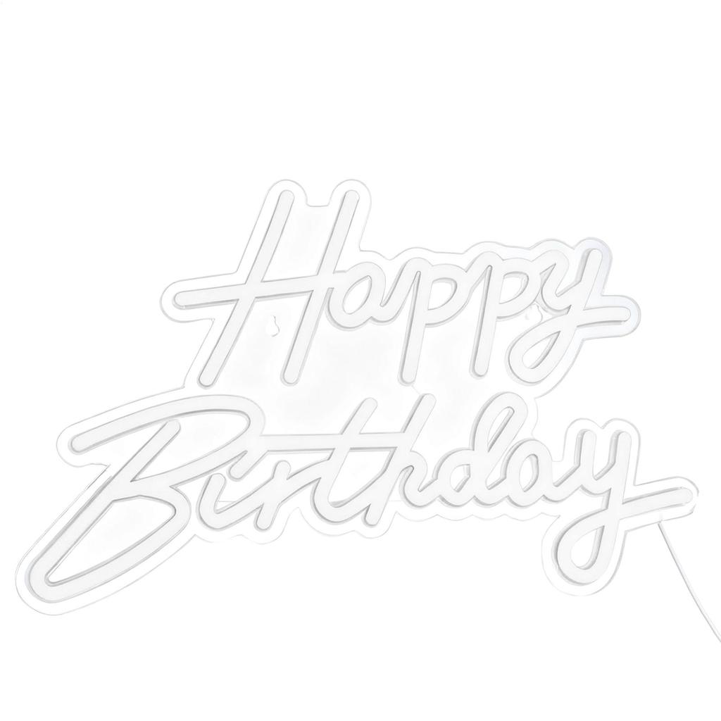 Happy Birthday Neon Lighting Sign LED Light Up Art Wall Decoration USB Charging Luminous LED Background Warm White Light