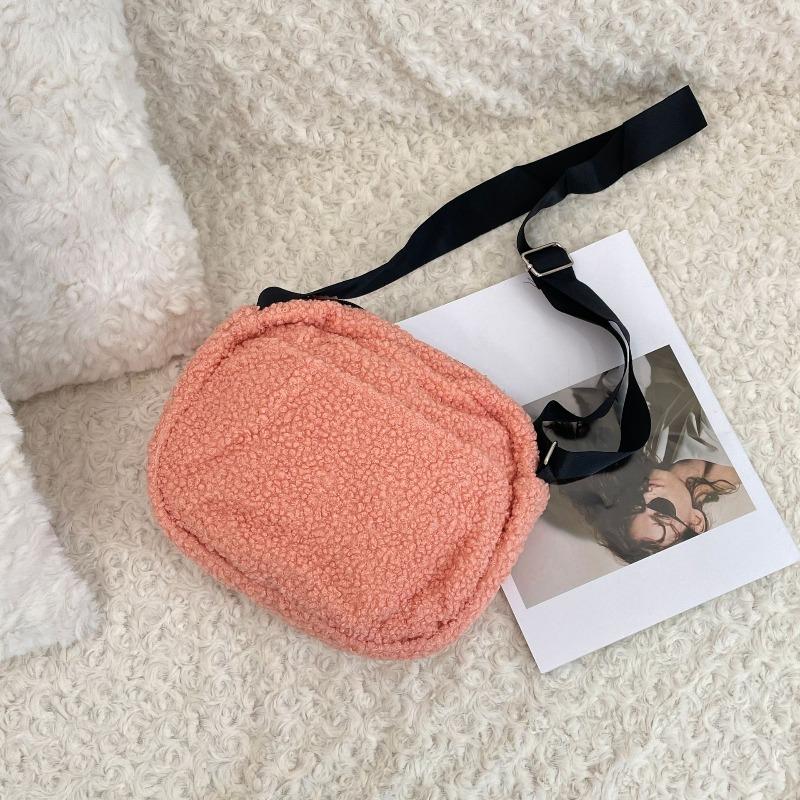 1 niche lamb wool bag fashion shoulder canvas bag breast bag shoulder strap adjustable messenger casual bag