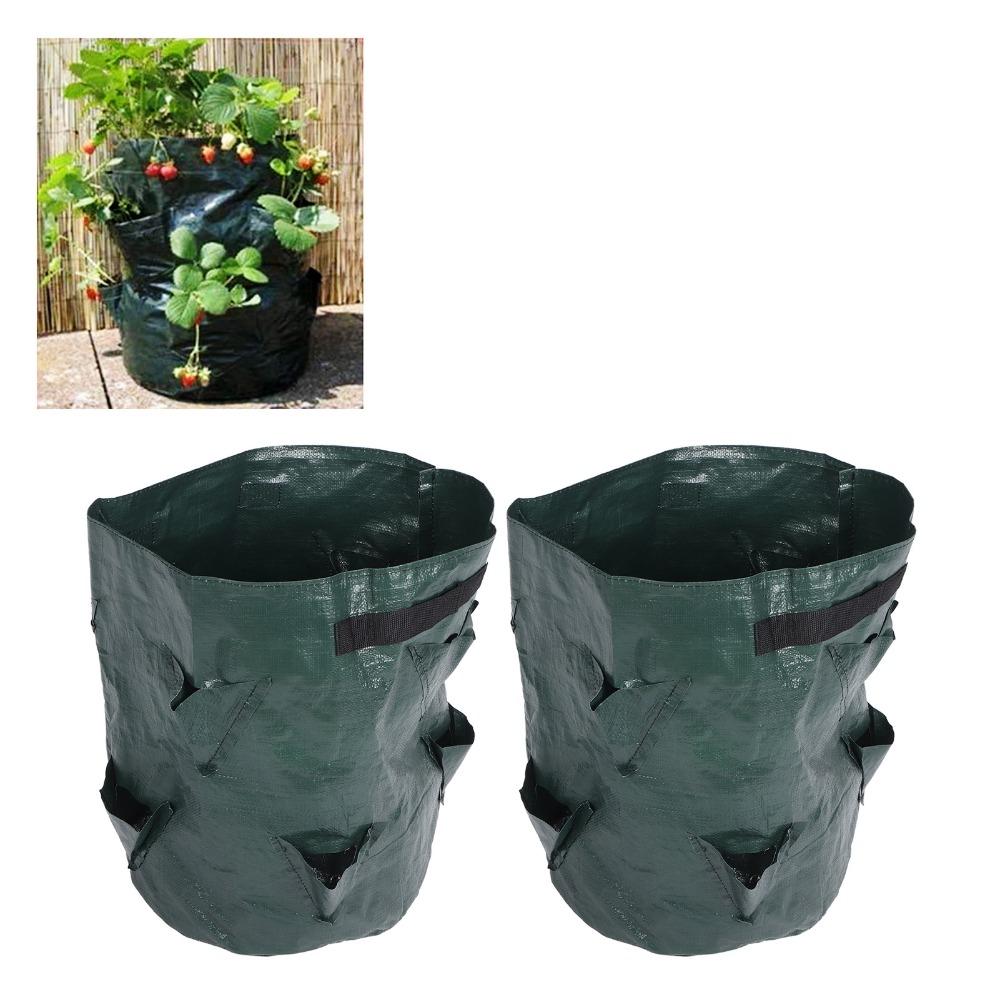 2PCS PE Strawberry Planter Bags 10 Gallon with 8 Pocket Strawberry Planting Bags with Handles Easy Moving