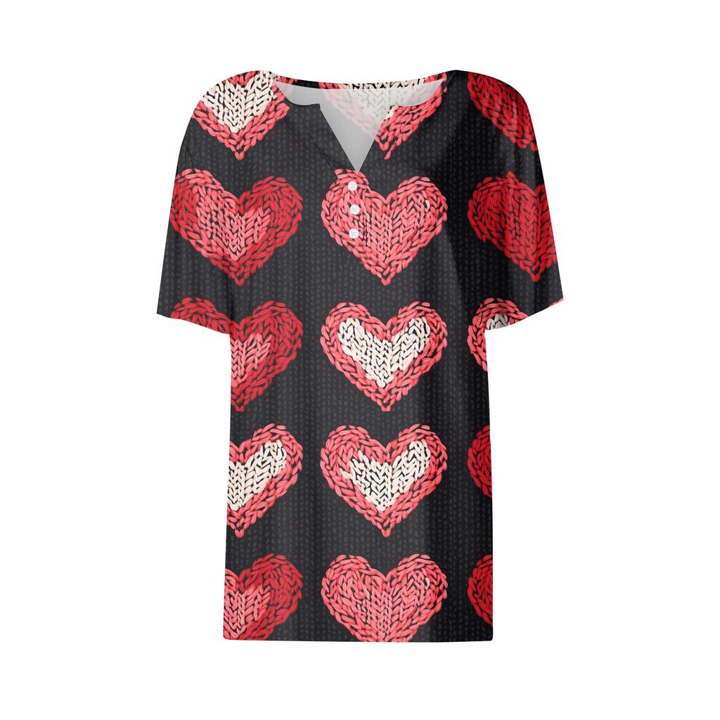 Women's T Shirt Tee Print Button Short Sleeve Daily Weekend Fashion Basic V, Neck Regular Top Valentine's Day