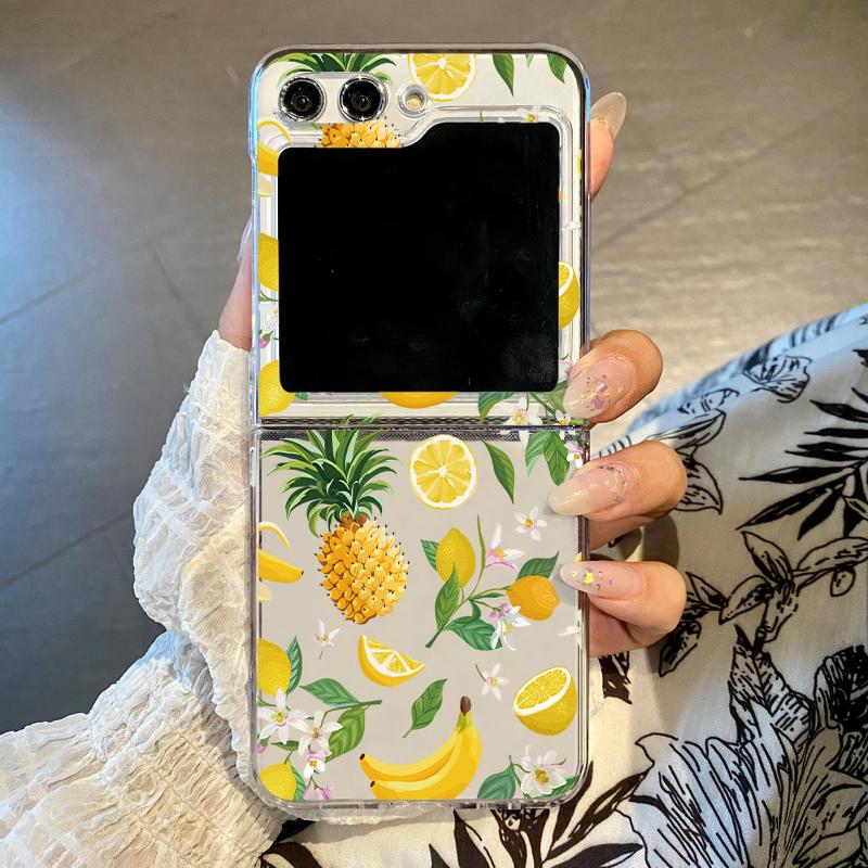 Cute Fruit Print Pattern Clear Case For Samsung Galaxy Z Flip 6 5 4 3 Hard Folding Phone Cover For Samsung Z Flip5 Flip4 Flip6