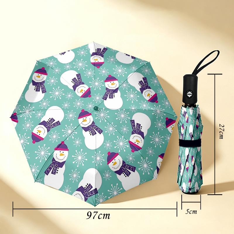Snowman Party 8 Ribs 3Fold Black Glue Uv Protection Umbrella Sun Protection Rainproof Compact Folding Umbrella For Travel Daily Use C923537