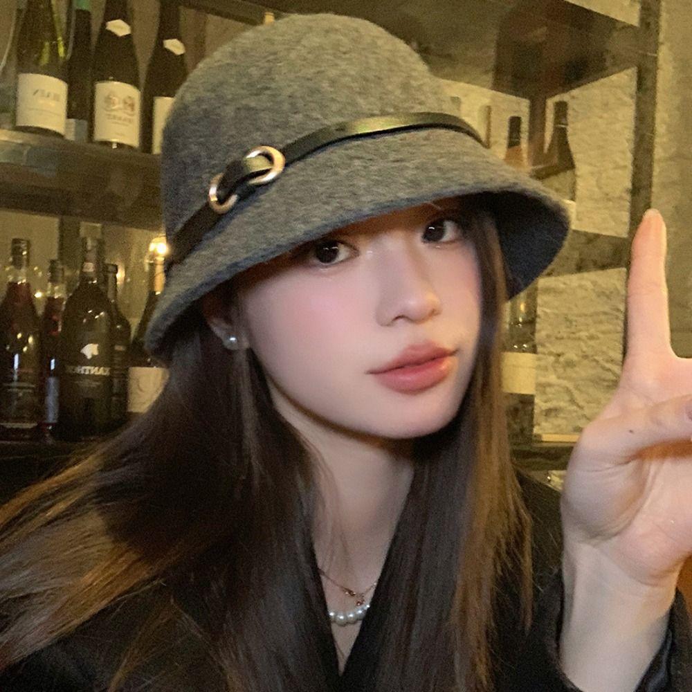 Woolen Wool Fisherman Hat Pure Color Basin Hat Casual Women's Formal hat  Autumn