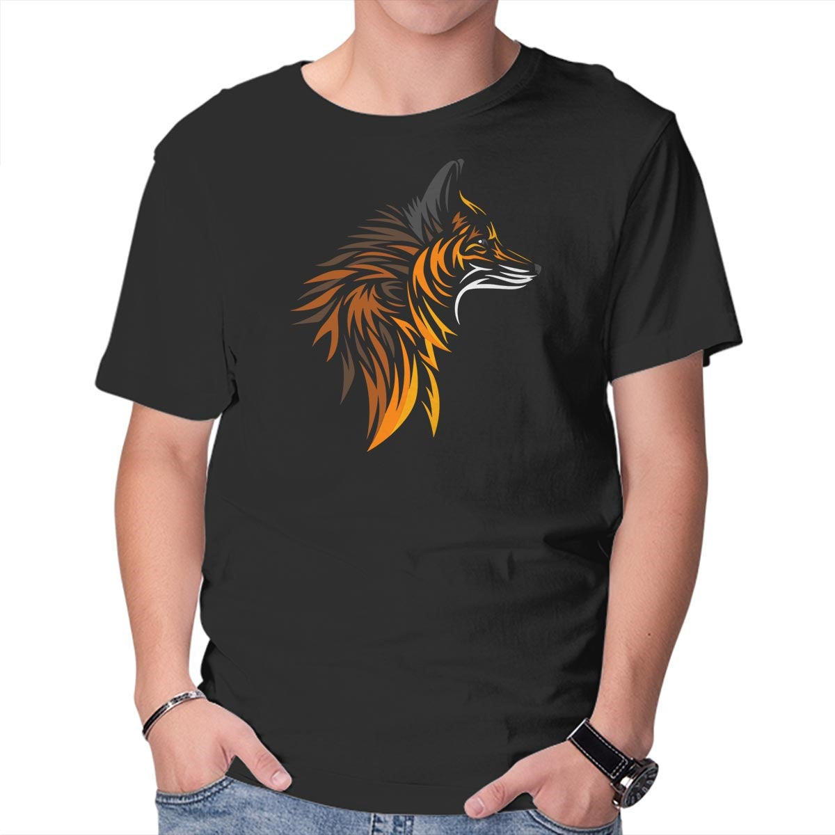 Unisex Crew Neck T-Shirt Tribal Fox Graphic Short Sleeve Casual Tee XXXL