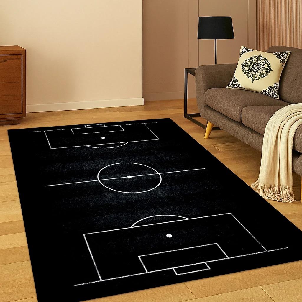

3D Black Soccer Field Rug Suitable for Living Room Sofas Bedrooms, Doormats Party Decorations and Game Room Anti-slip Rug 40x60cm