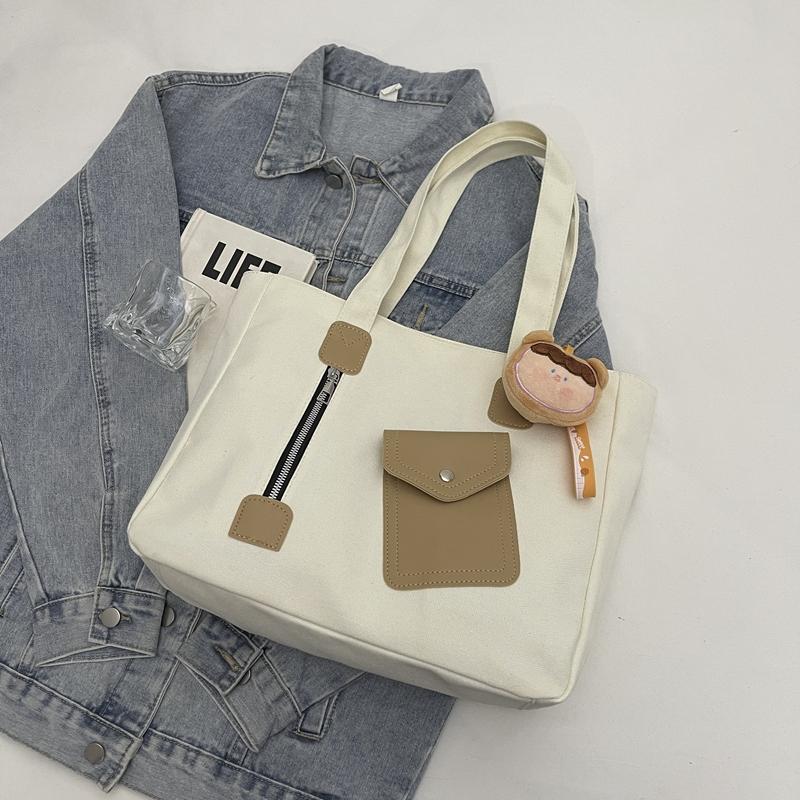 Canvas Tote Bag Student Class Shoulder Bag Large Capacity Commuter Handbag