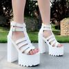 Mode 15CM Sommer Echtleder Damen High Heel Sandalen Wasserdichte Plateau Dünner Riemen Schnalle Reißverschluss Nachtclub Party Tanzschuhe