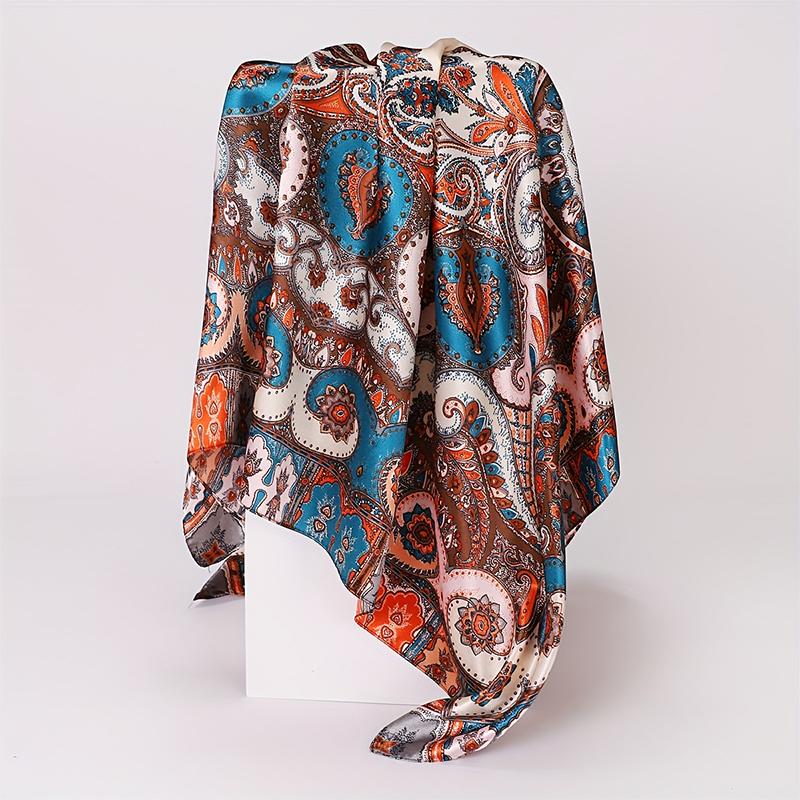New 90*90cm Retro Brand Women Silk Scarf Bandanna Fashion Bohemian Pattern Square Hijab Lady Wrap Headband Foulard Muffler