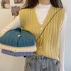 Vest Knitted Short Top Outfit Sleeveless Sweater Cardigan with Camisole for Women