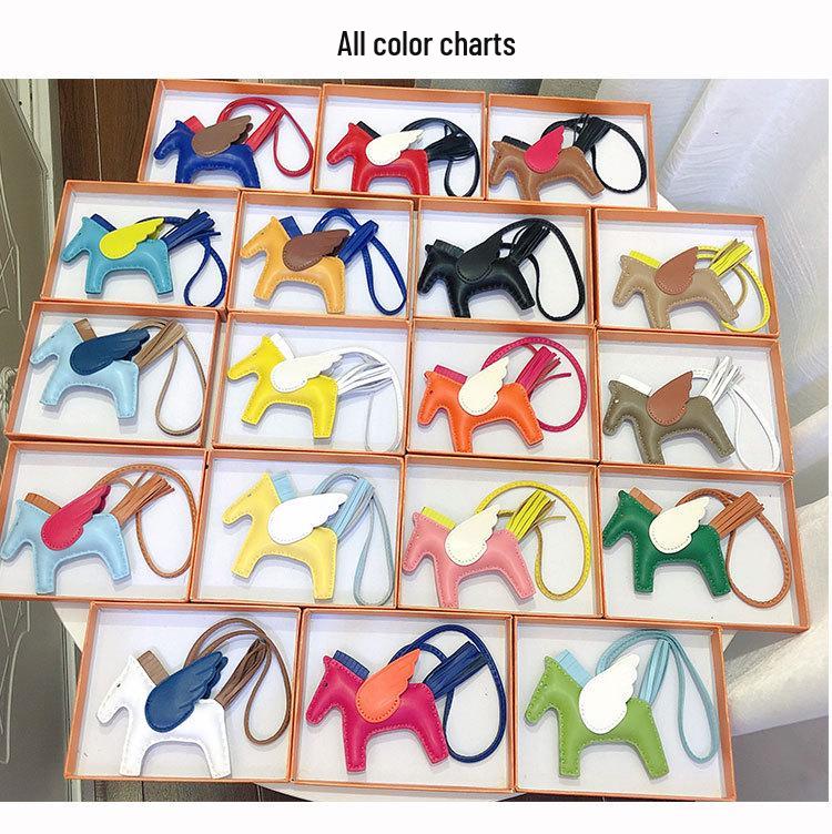 Engel Pegasus Handgenähter Lammfell Taschenanhänger - Niedliche Damenhandtaschen Dekoration & Autoschlüsselanhänger