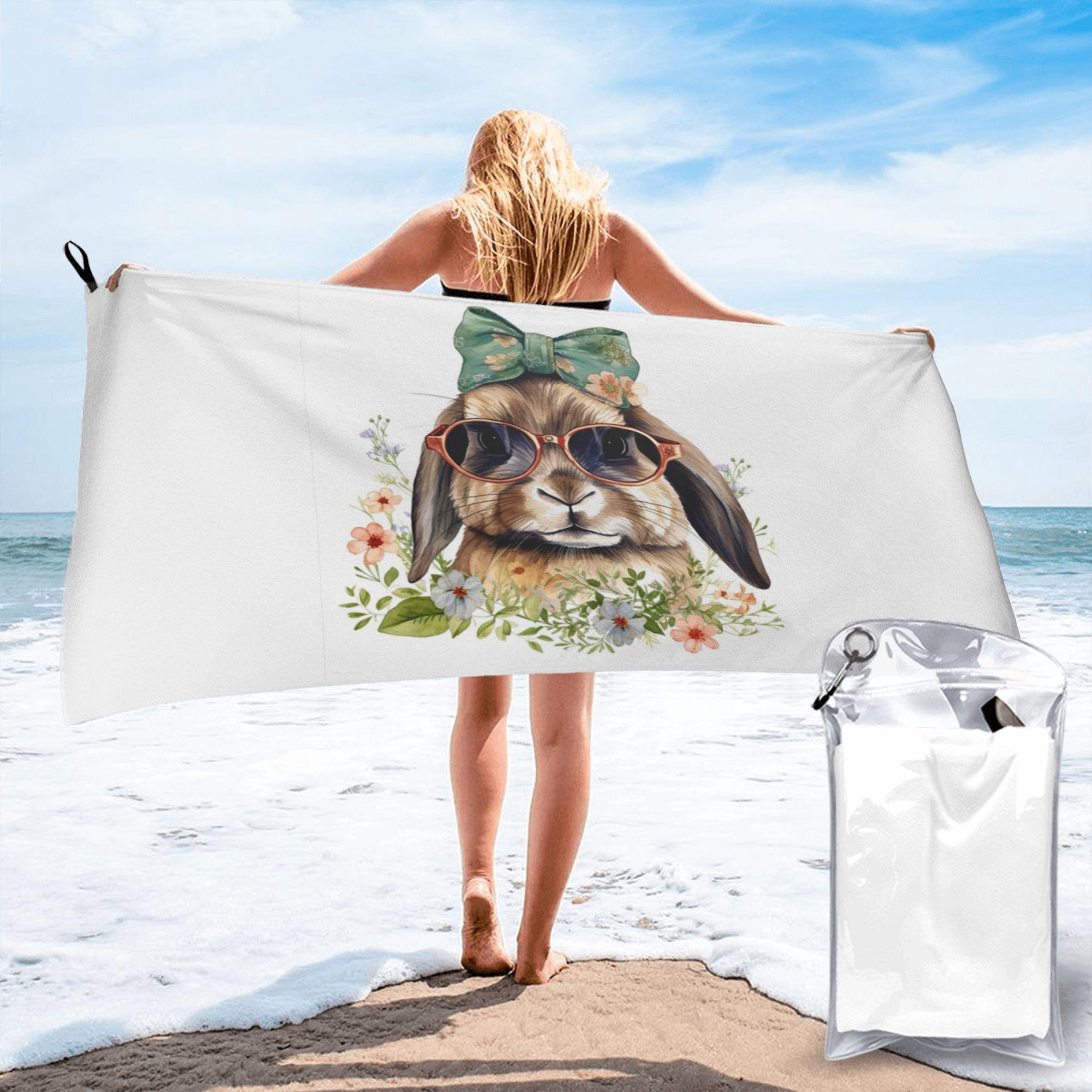 

Easter Rabbit with Sunglasses Funny Design Beach Towel Soft Microfiber Quick Dry Absorbent Quick Towels For Bath W40*H60(CM)