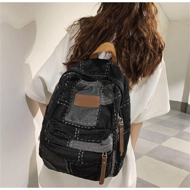 Student School Bag Denims Patched Backpack Girls Aesthetic Backpack Travel Bag Large Capacity Casual Daypacks