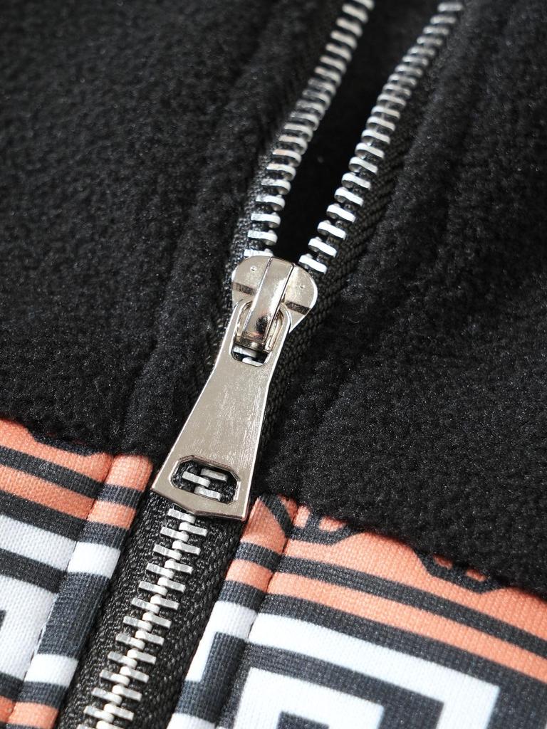 Men's Autumn/Winter Half-Zip Fleece Stand Collar Color Block Jacquard Sweatshirt