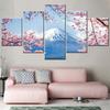 Mount Fuji Snow Peak Cherry Blossoms 5 Panel Wall Art Canvas Print Picture for Room Decor Painting Home Decoration Accessories