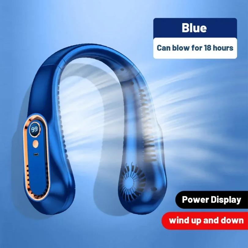 1PCS 5 Gears Hanging Neck Fan 720 ° Circulating Air Outlet Smart Digital Display 7000mAh Long Battery Life For Fitness City Walk