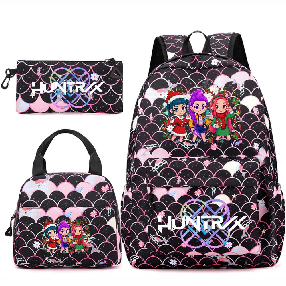 3Pcs/set Christmas KPOP Printed Backpack Handbag Pencil Case for Teenger Student Girl Boy Schoolbag Kid Bookbag Large Capacity Travel Bag Gift