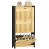 Shoe Cabinet 18 Pairs with 3 Flip-down Drawers, Bamboo Slatted Doors, 60x24x118cm, Black and Natural Wood