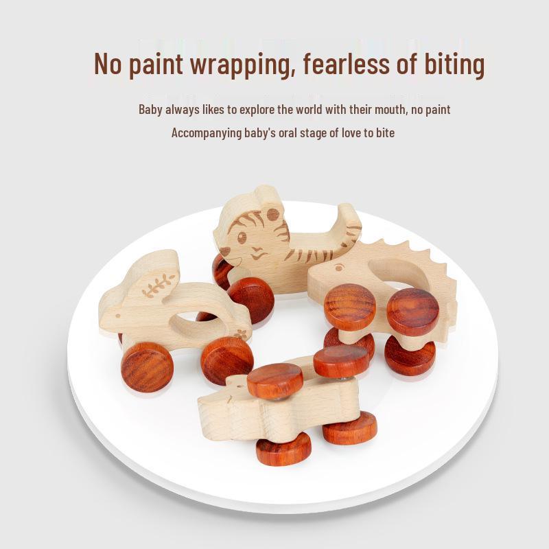 Beech Wood Toy Car - Original Inertia Push Car for Infants, Grasping Training, Solid Wood, Safe for Teething, Educational