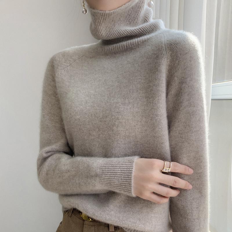 Women's High Neck Cashmere Sweater - Loose Fit, Thick Knit Pullover for Autumn & Winter
