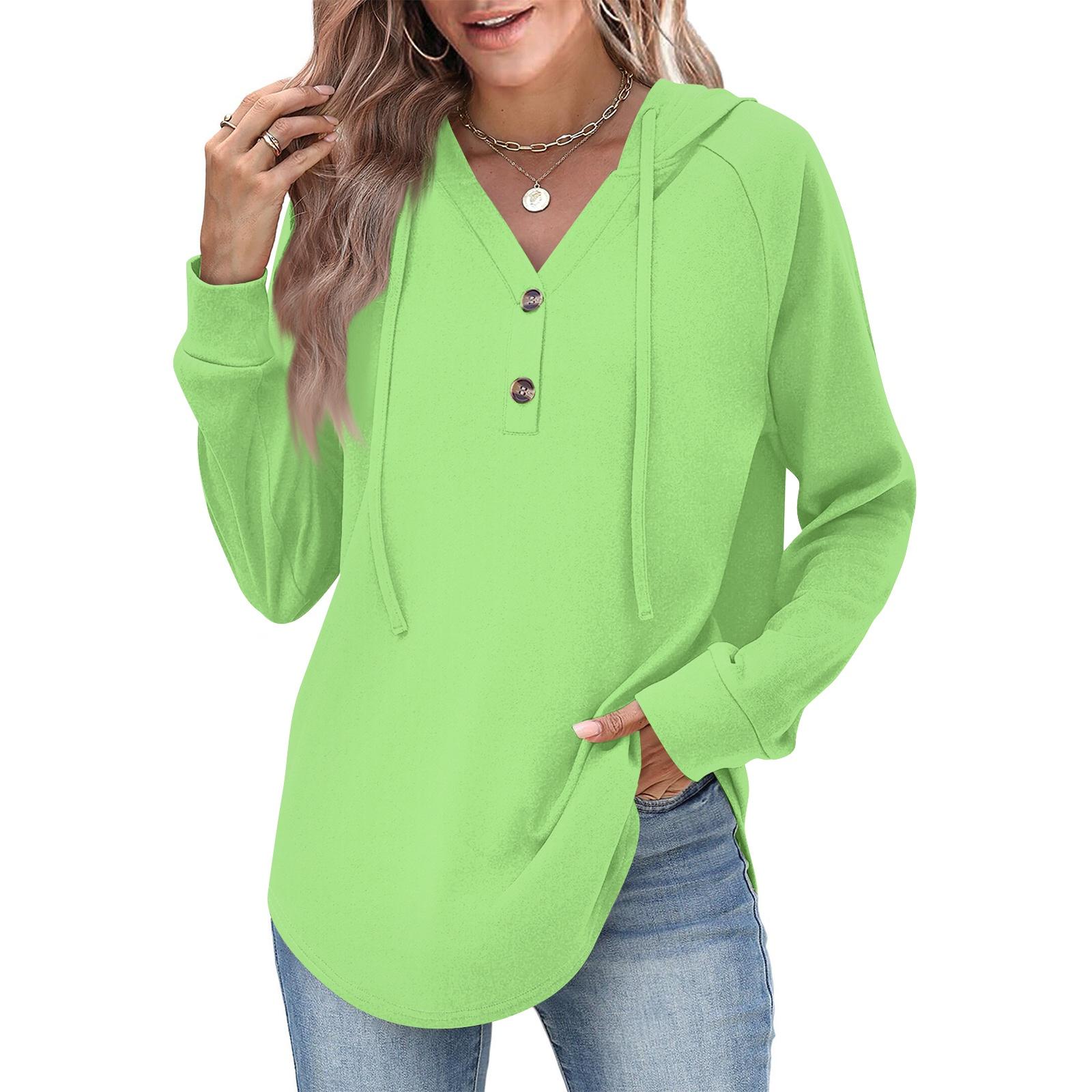 

Женская мода, женский легкий пуловер с длинными рукавами и карманами, толстовка с капюшоном в стиле консервативного стиля XL зелёный