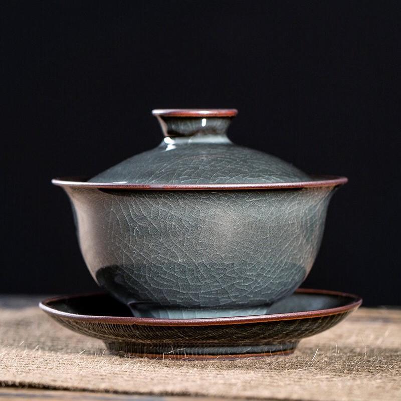 Gold-Inlaid Longquan Celadon Gaiwan Tea Set