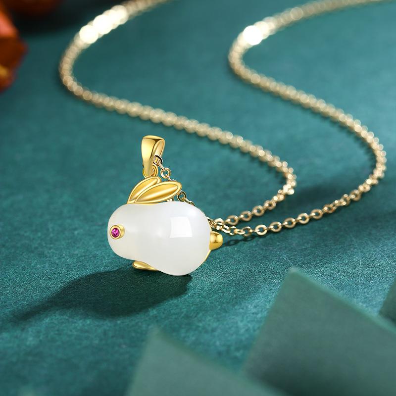 Jade Rabbit Necklace Female Guochao Retro Rabbit Pendant Birthday Zodiac Item Jewelry Premium Durable Quality Useful