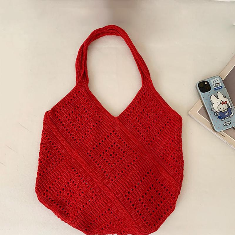 Eleagnt Beach Vacation Knitted Hollow Out Shoulde Bag Handbag Women's Fashion Bucket Soft Crochet Tote Bag KTB
